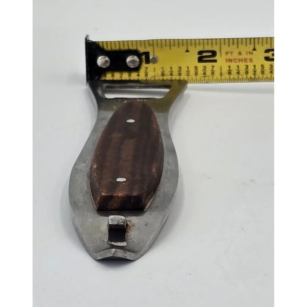 Vintage Stainless Steel Wood Inlay Bottle Opener Can Piercer Fish Shaped Japan